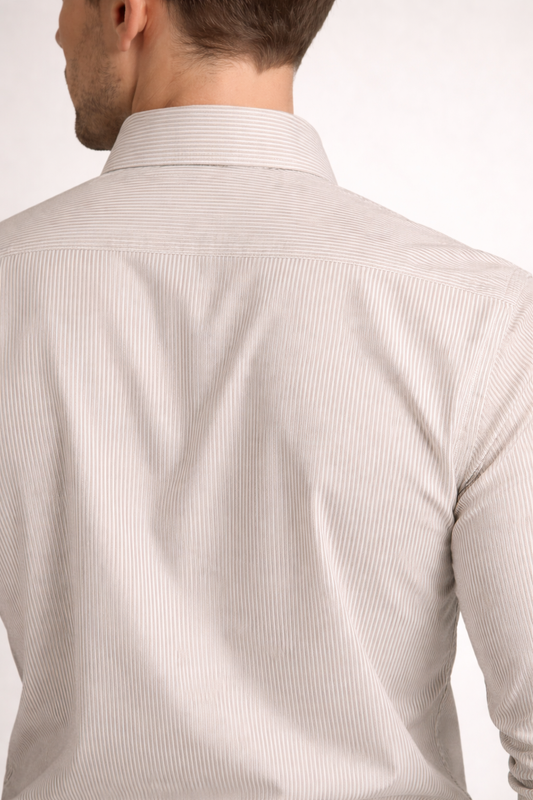 Classic Stripe Shirt – Beige Slim Fit Formal & Casual Wear | R1vaaz