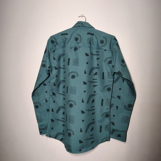 R1VAAZ Urban Aura Green Printed Shirt – Slim Fit Signature Style
