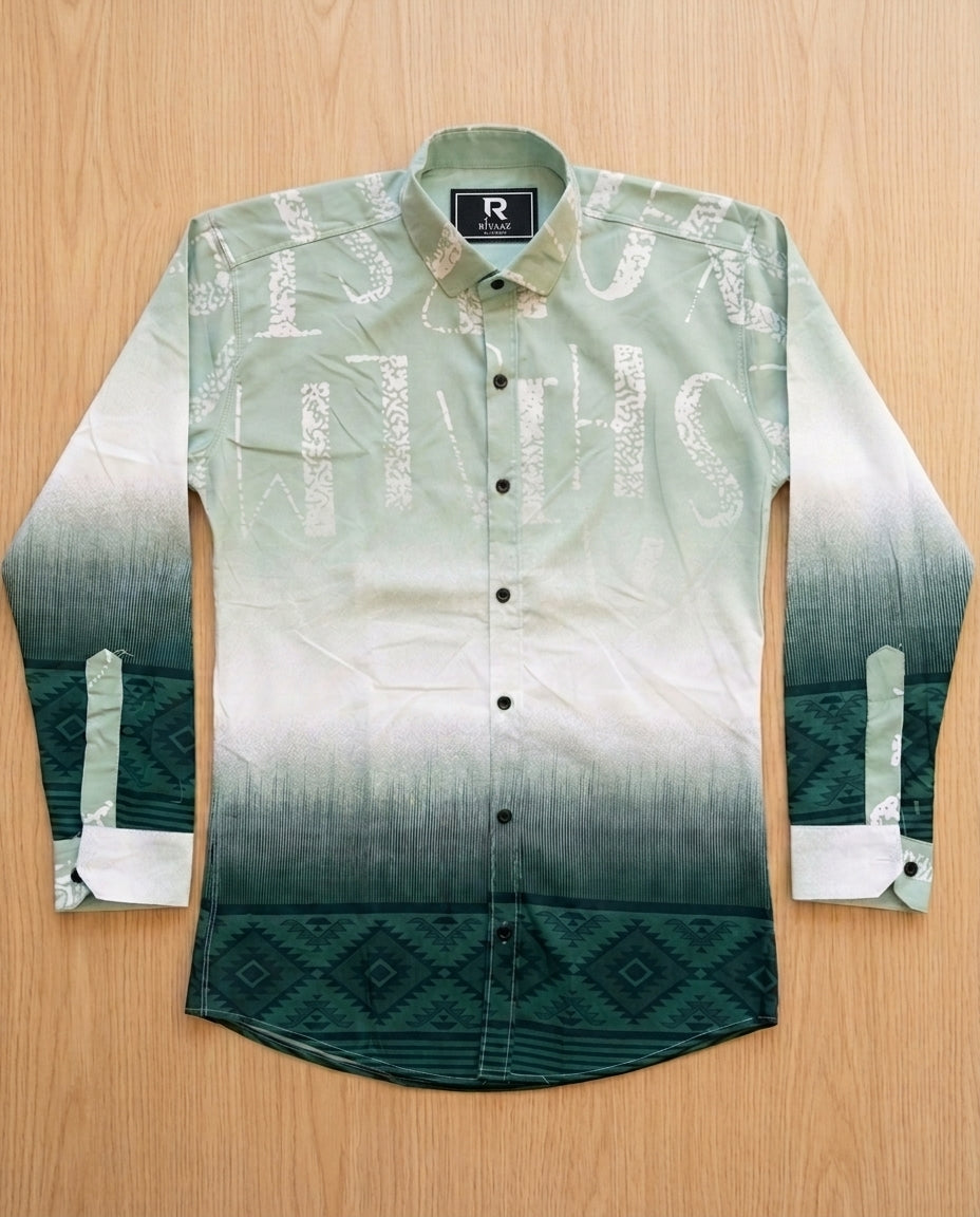 R1vaaz Men’s Mint Green Printed Cotton Shirt