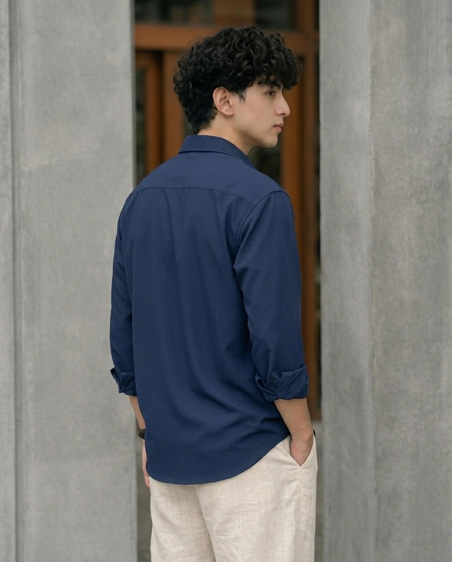 Navy Blue Solid Casual Shirt for Men | Slim Fit Stylish Everyday Wear | R1VAAZ