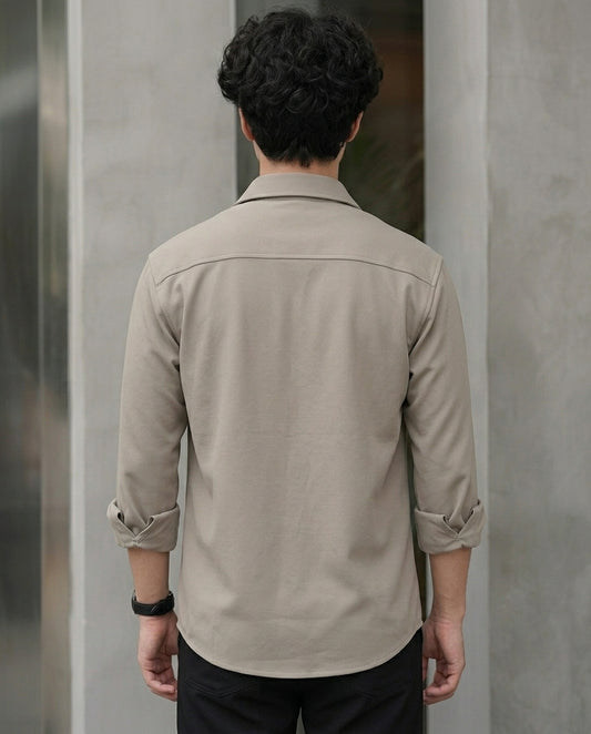 Men’s Solid Beige Casual Shirt For Men – Clean Minimal Style | R1VAAZ