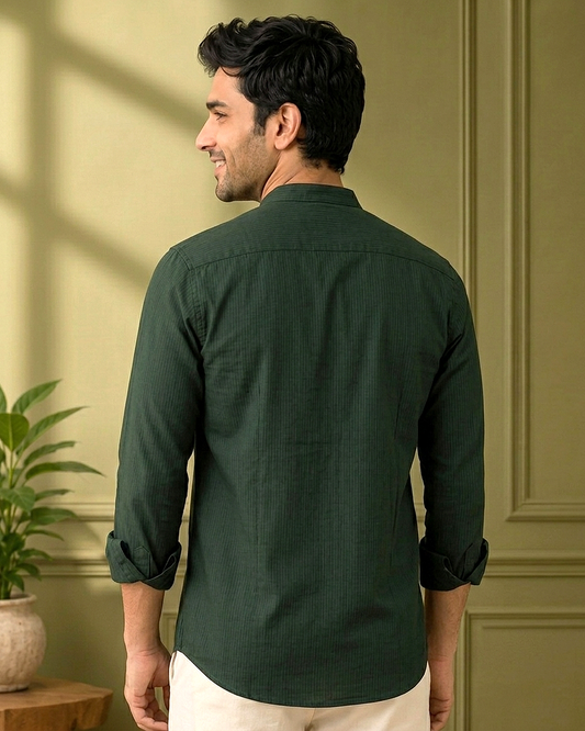 Forest Green Chinese Collar Shirt for Men | Premium Slim Fit Casual Shirt | R1VAAZ