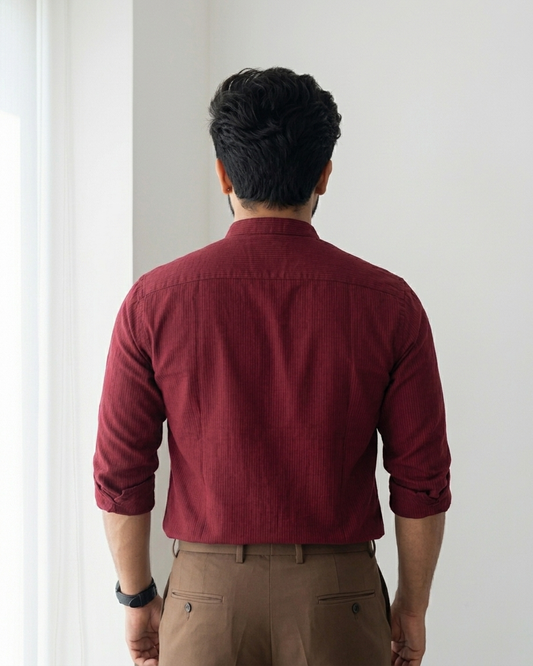 Crimson Crest Chinese Collar Shirt | R1VAAZ