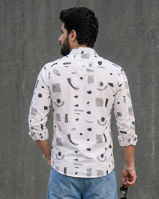 Men’s White Printed Casual Shirt – Trendy Everyday Wear | R1VAAZ