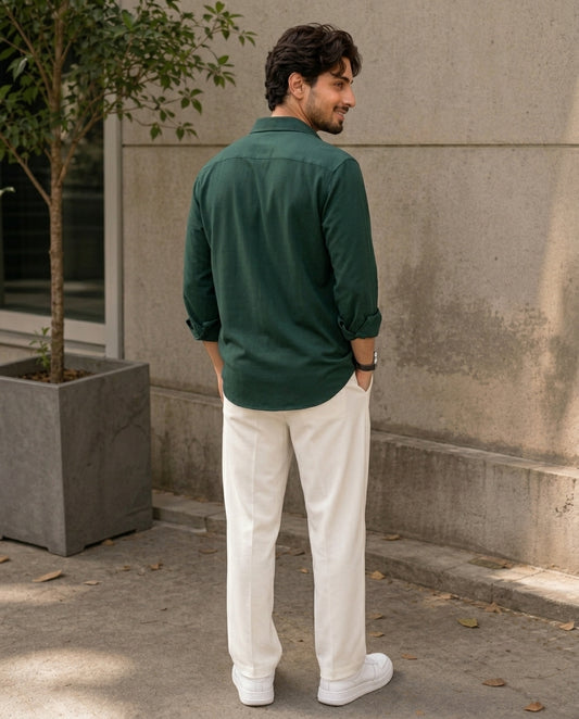 Forest Green Solid Casual Shirt for Men | Stylish Casual Slim Fit | R1VAAZ