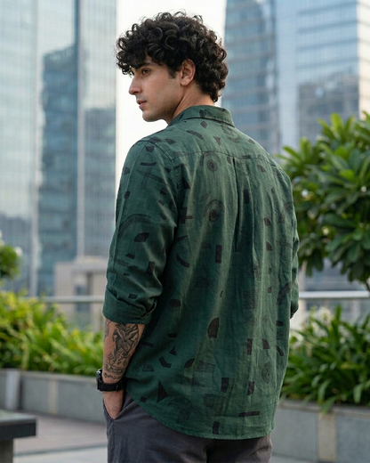 R1VAAZ Urban Aura Green Printed Shirt – Slim Fit Signature Style