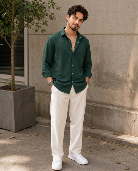 Forest Green Solid Casual Shirt for Men | Stylish Casual Slim Fit | R1VAAZ