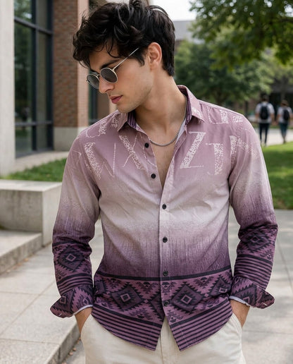 Men’s Mauve Gradient Printed Shirt – Slim Fit Premium Statement Wear| R1vaaz