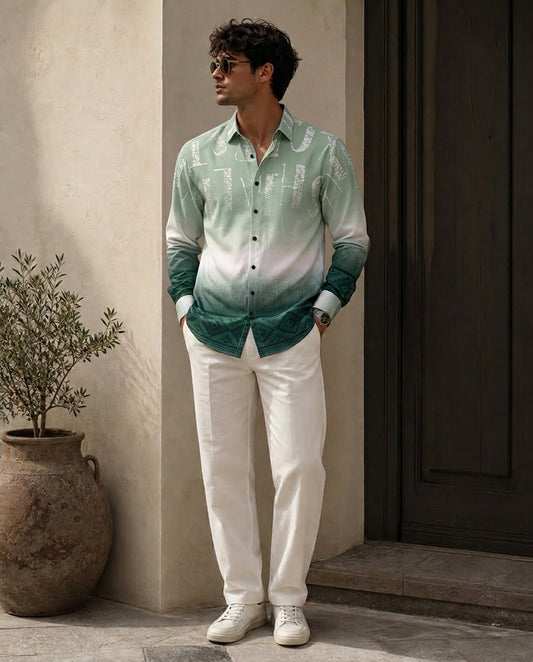R1vaaz Men’s Mint Green Printed Cotton Shirt
