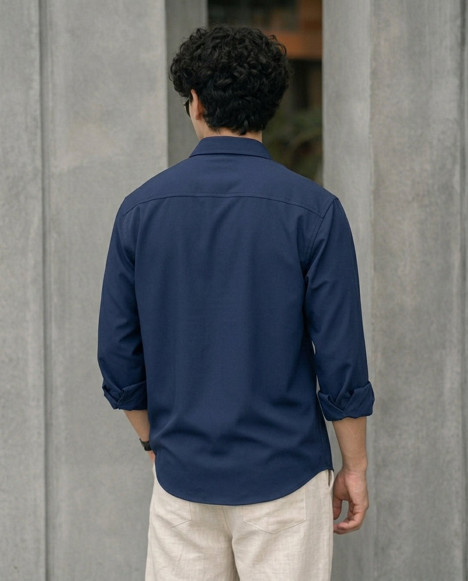 Navy Blue Solid Casual Shirt for Men | Slim Fit Stylish Everyday Wear | R1VAAZ