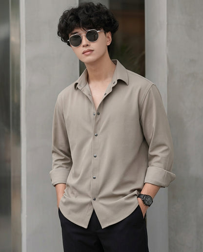 Men’s Solid Beige Casual Shirt For Men – Clean Minimal Style | R1VAAZ