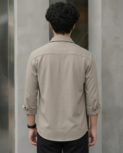 Men’s Solid Beige Casual Shirt For Men – Clean Minimal Style | R1VAAZ