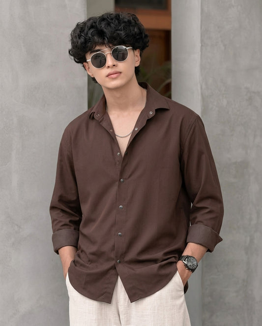 Chocolate Brown Solid Casual Shirt for Men | Smart Casual Slim Fit | R1VAAZ