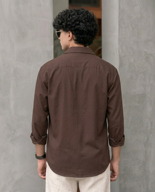 Chocolate Brown Solid Casual Shirt for Men | Smart Casual Slim Fit | R1VAAZ