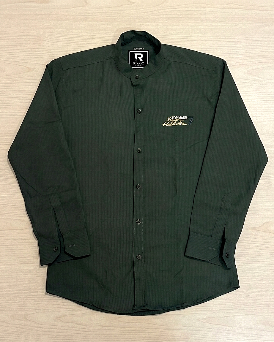 Forest Green Chinese Collar Shirt for Men | Premium Slim Fit Casual Shirt | R1VAAZ