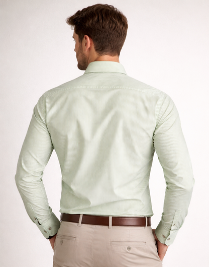 Men’s Light Green Striped Cotton Shirt – Slim Fit Premium Casual & Formal Wear| R1vaaz