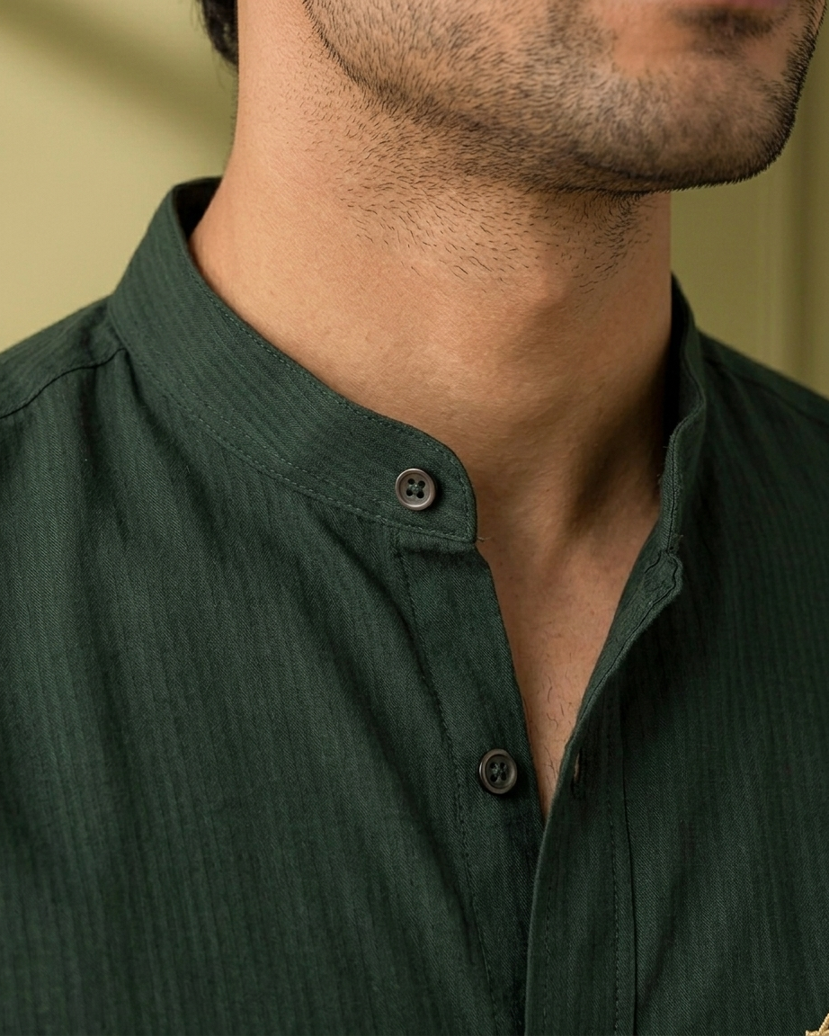 Forest Green Chinese Collar Shirt for Men | Premium Slim Fit Casual Shirt | R1VAAZ