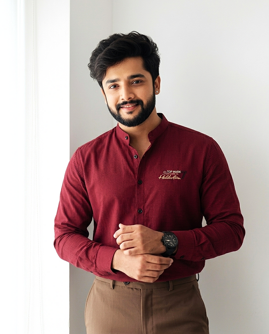 Crimson Crest Chinese Collar Shirt | R1VAAZ
