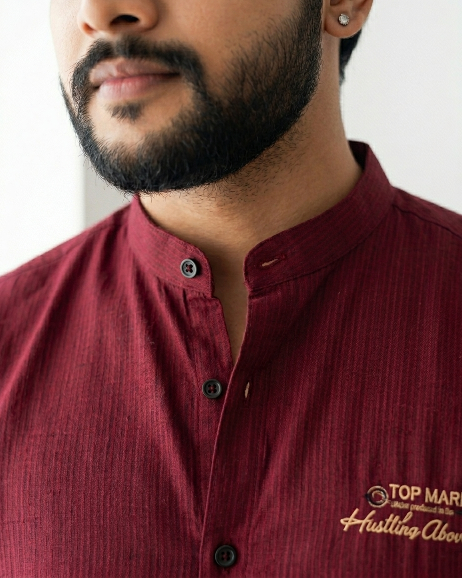 Crimson Crest Chinese Collar Shirt | R1VAAZ