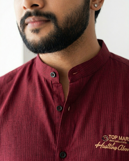 Crimson Crest Chinese Collar Shirt | R1VAAZ