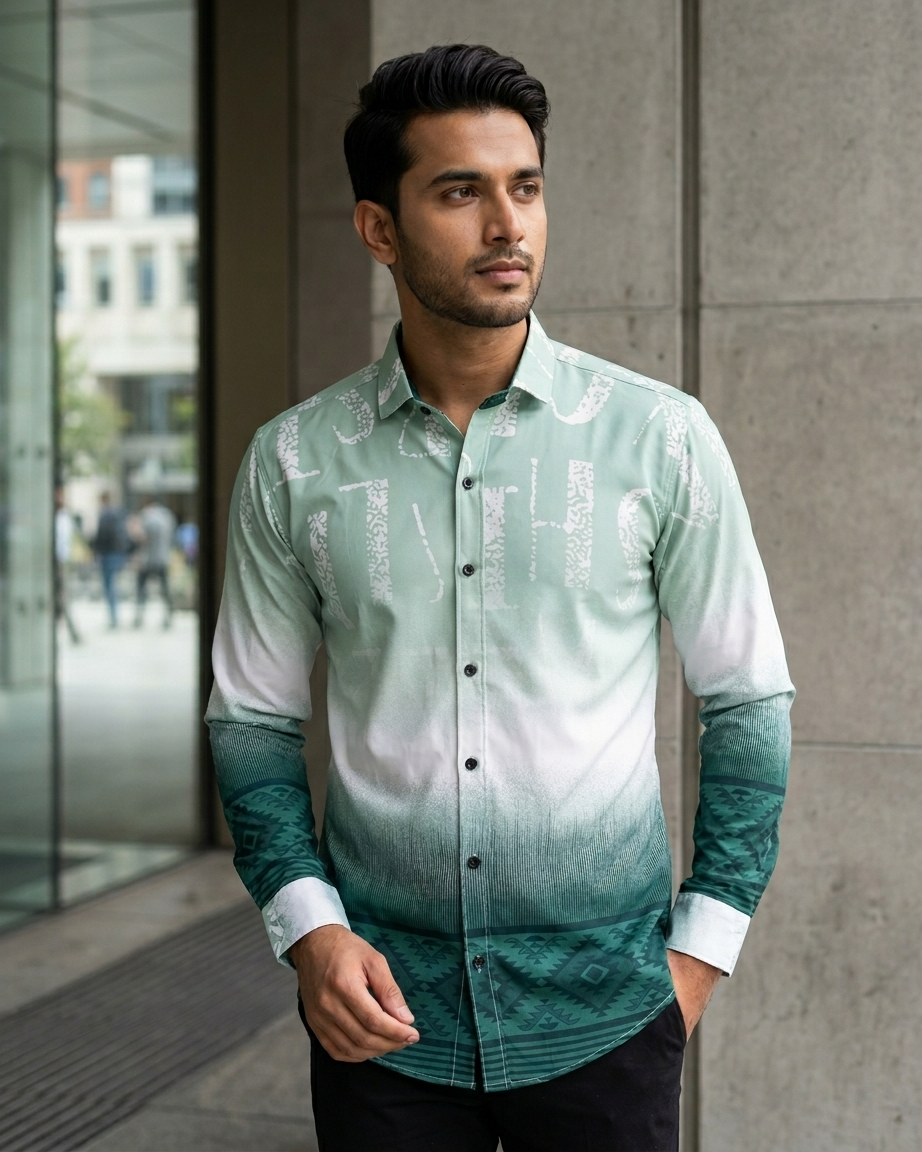 R1vaaz Men’s Mint Green Printed Cotton Shirt