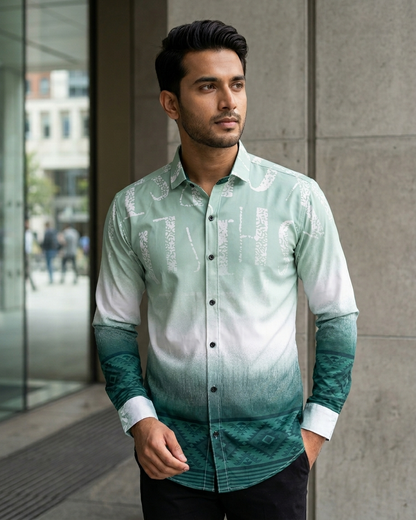 R1vaaz Men’s Mint Green Printed Cotton Shirt