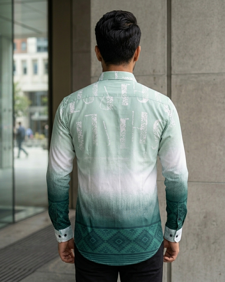R1vaaz Men’s Mint Green Printed Cotton Shirt