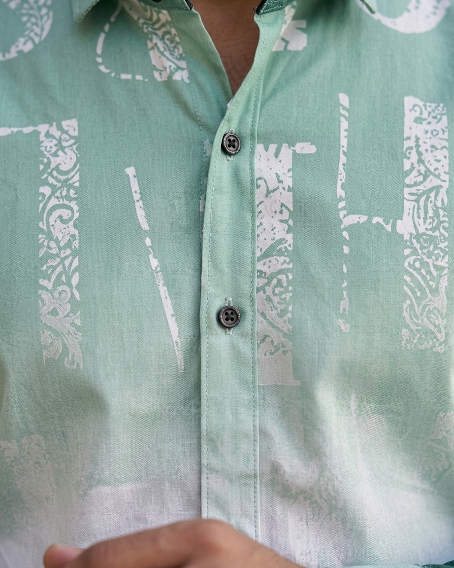 R1vaaz Men’s Mint Green Printed Cotton Shirt