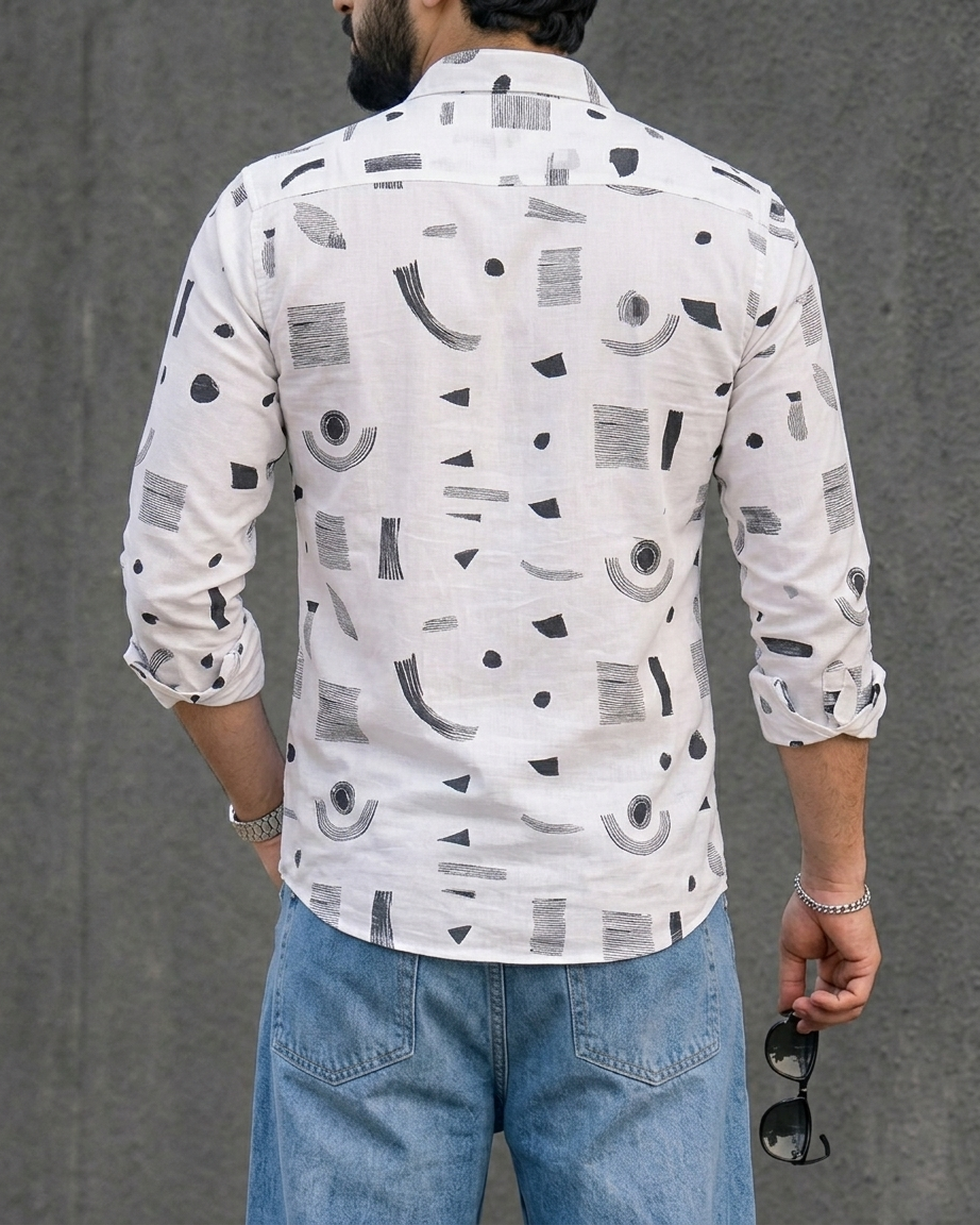 Men’s White Printed Casual Shirt – Trendy Everyday Wear | R1VAAZ