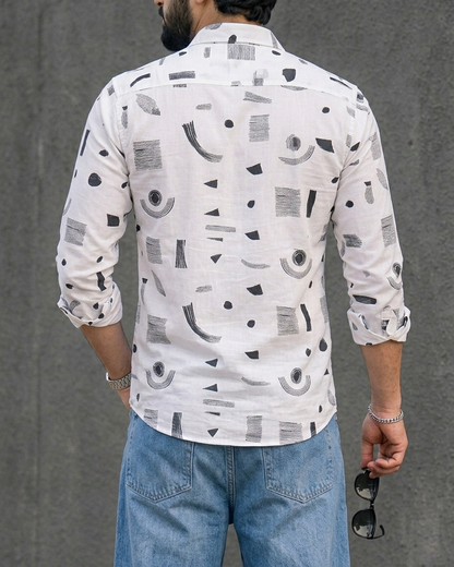 Men’s White Printed Casual Shirt – Trendy Everyday Wear | R1VAAZ
