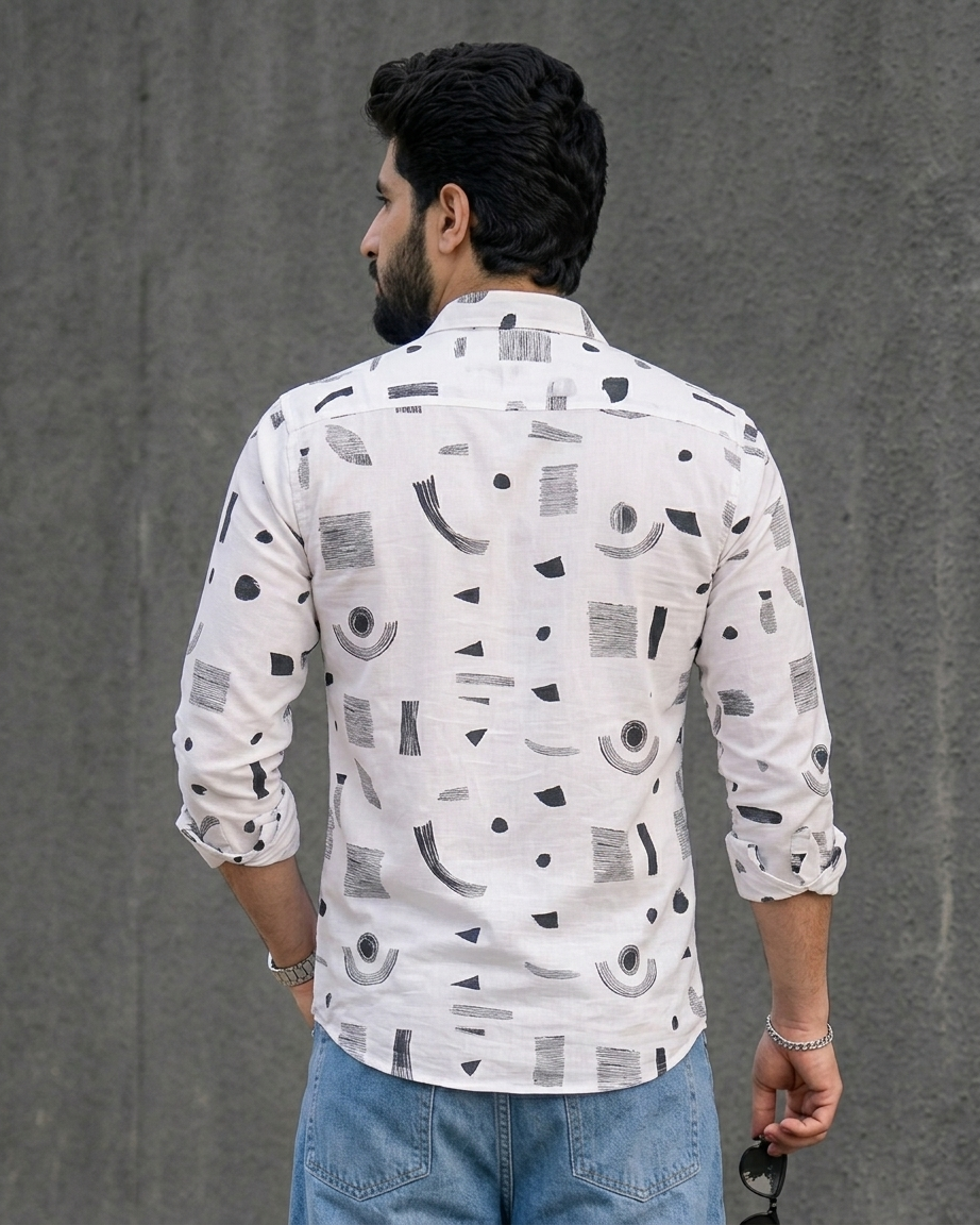 Men’s White Printed Casual Shirt – Trendy Everyday Wear | R1VAAZ