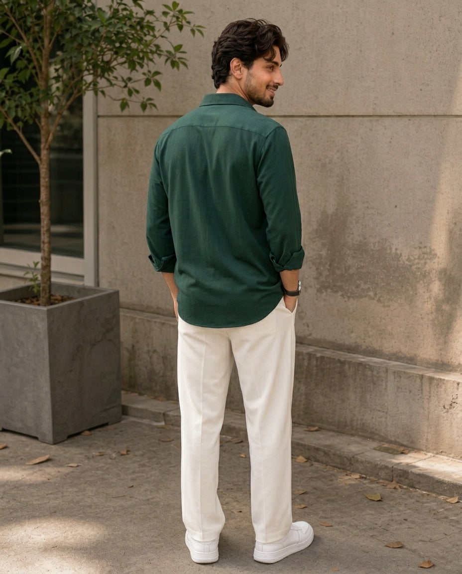 Forest Green Solid Casual Shirt for Men | Stylish Casual Slim Fit | R1VAAZ
