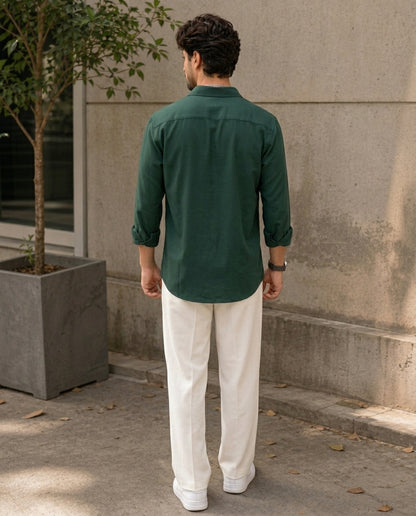 Forest Green Solid Casual Shirt for Men | Stylish Casual Slim Fit | R1VAAZ