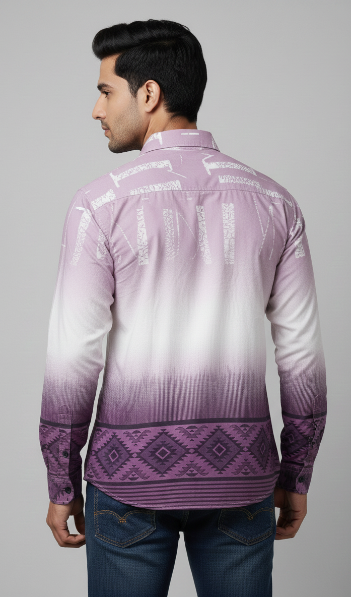 Men’s Mauve Gradient Printed Shirt – Slim Fit Premium Statement Wear| R1vaaz