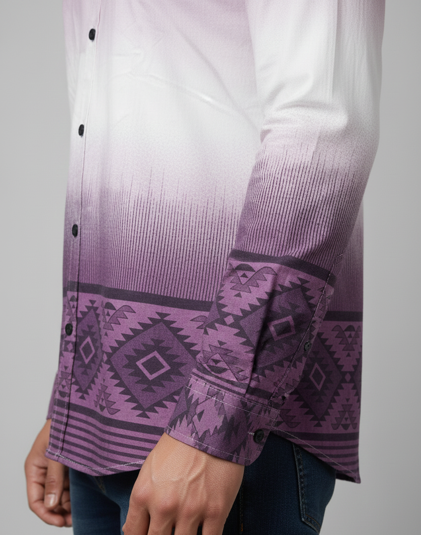 Men’s Mauve Gradient Printed Shirt – Slim Fit Premium Statement Wear| R1vaaz