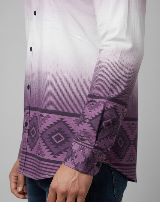Men’s Mauve Gradient Printed Shirt – Slim Fit Premium Statement Wear| R1vaaz